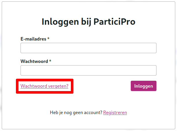 Het inlogscherm met wachtwoord vergeten link.